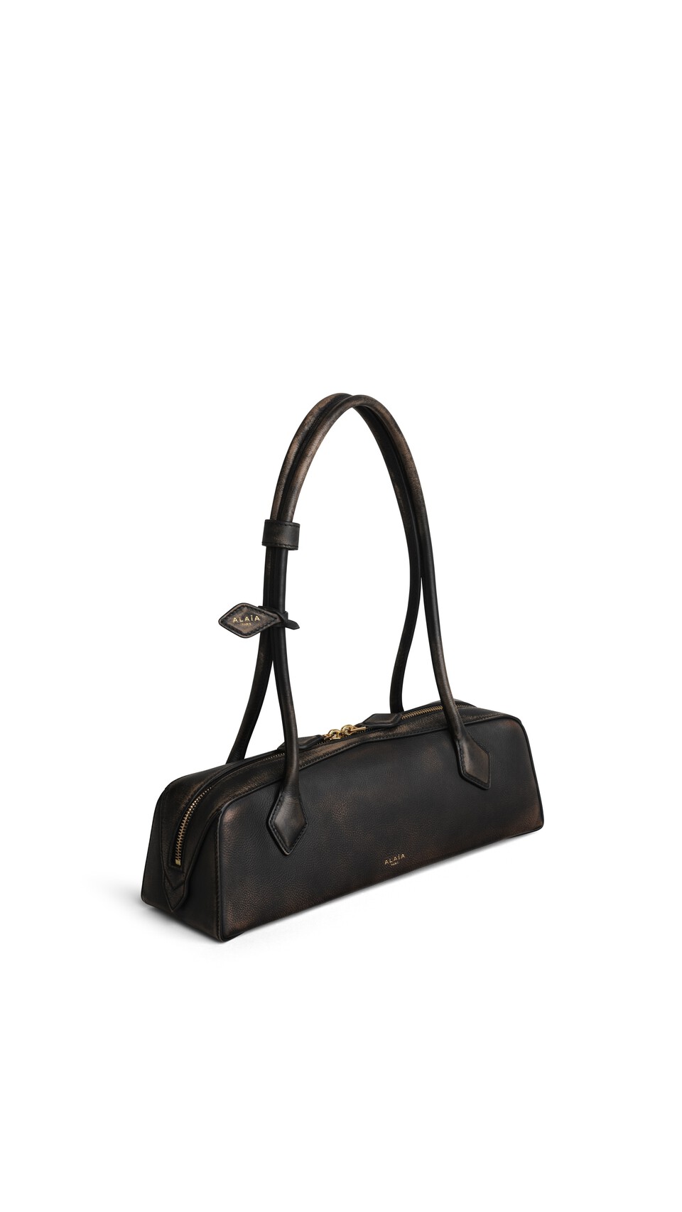 ALA&Iuml;A LE TECKEL MEDIUM BAG IN AGED LEATHER EBENE - View 2