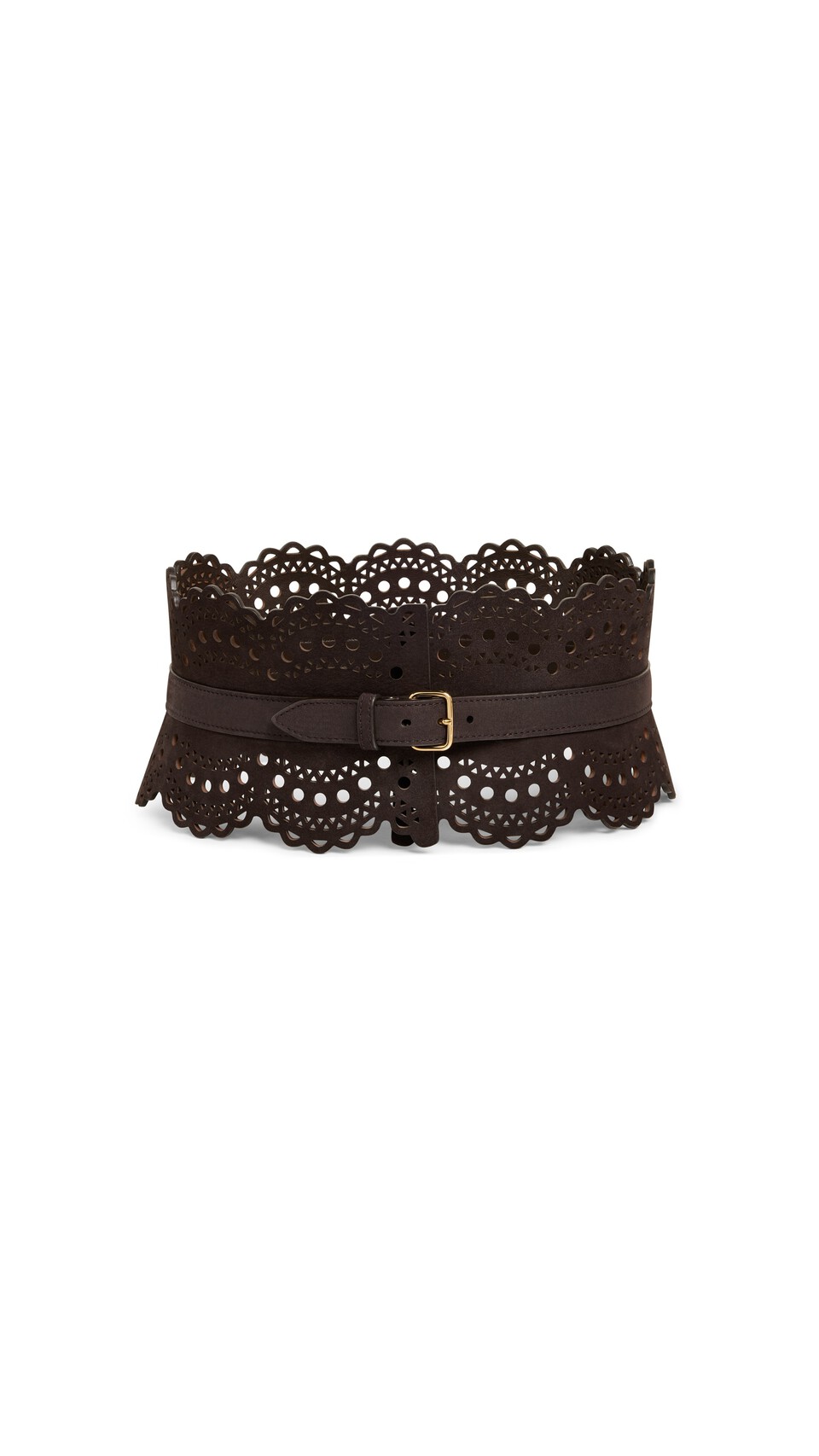 ALA&Iuml;A BUSTIER BELT IN VIENNE WAVE NUBUCK DARK BROWN