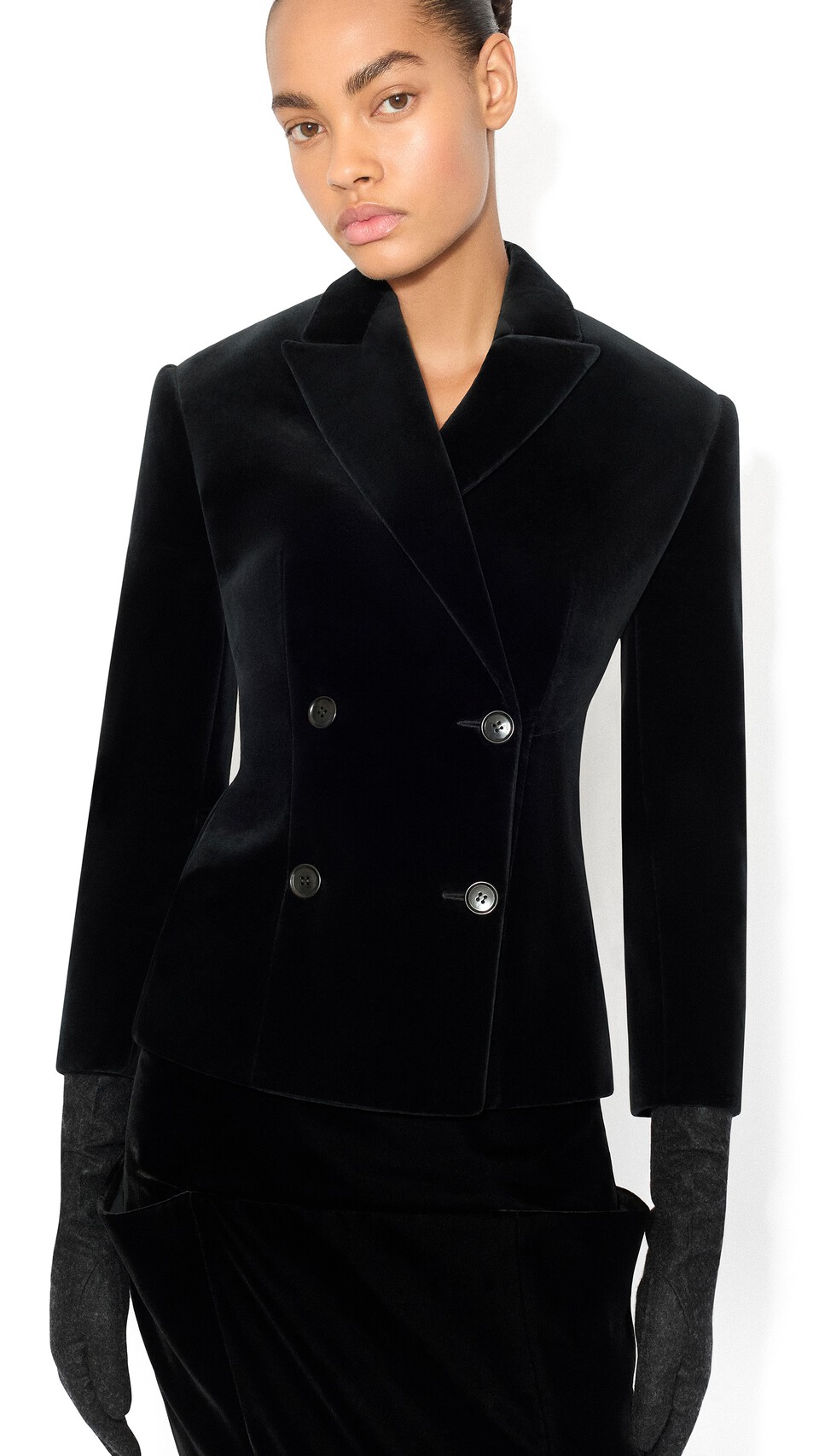 ALA&Iuml;A COTTON VELVET DOUBLE-BREASTED JACKET BLACK - View 4