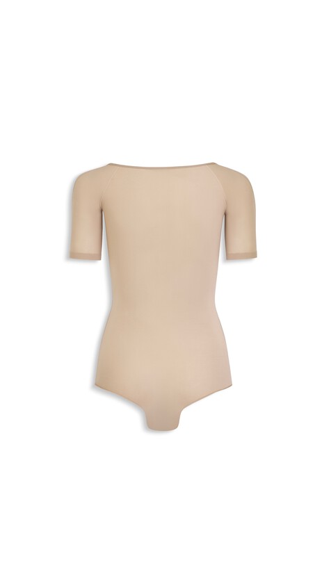 ALA&Iuml;A SHORT SLEEVES SECOND-SKIN KNIT BODYSUIT BEIGE - View 2