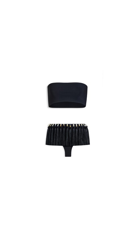 ALA&Iuml;A TASSEL BANDEAU BIKINI SET BLACK