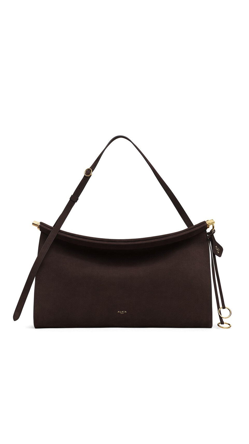 ALA&Iuml;A LE CLICK EAST WEST LARGE BAG IN NUBUCK DARK BROWN