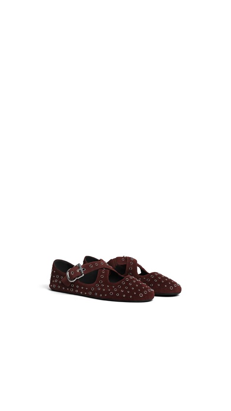 ALA&Iuml;A CRISS CROSS BALLET FLATS IN SUEDE WITH EYELETS EBENE - View 2