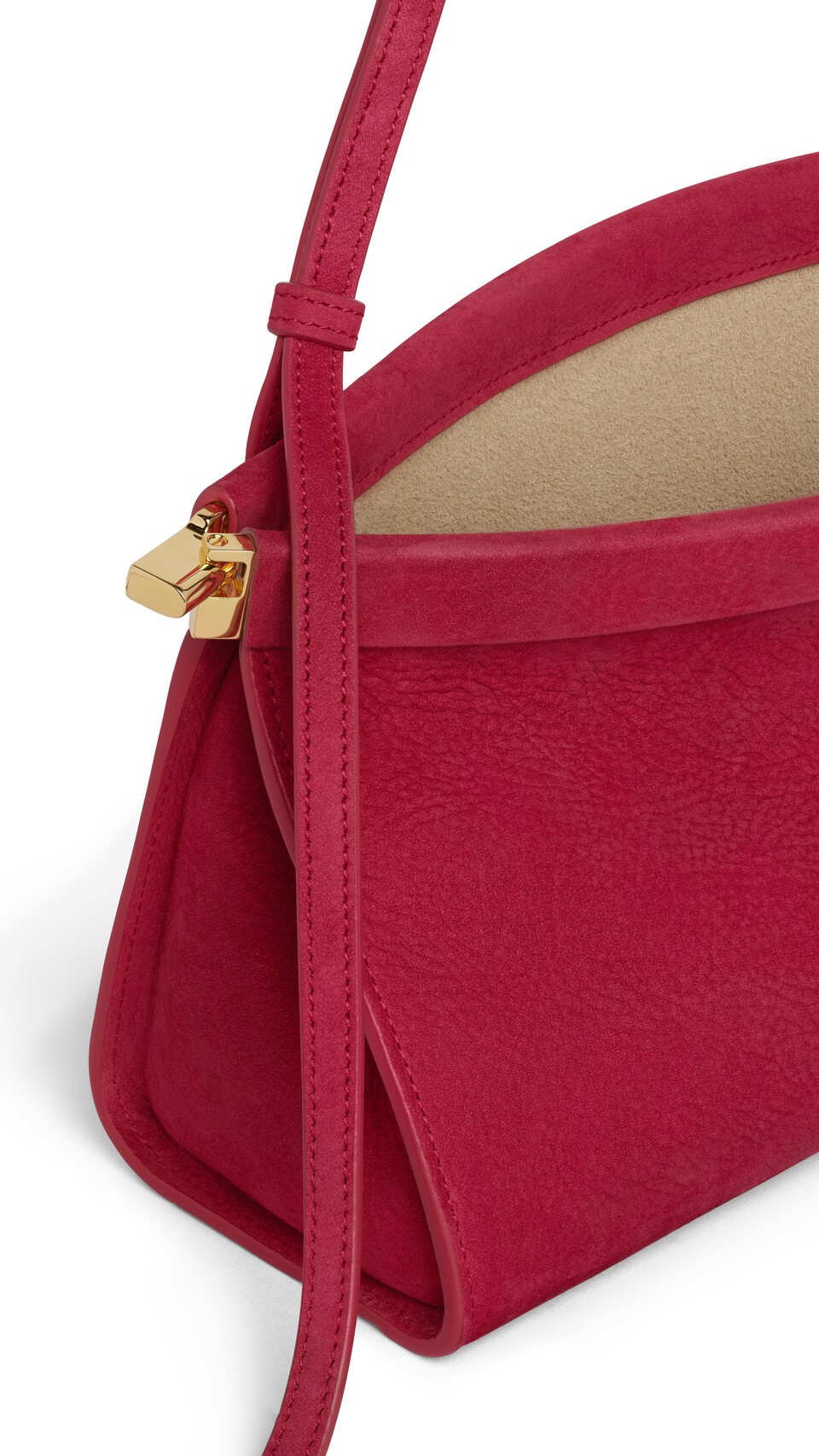 ALA&Iuml;A LE CLICK EAST WEST MEDIUM BAG IN NUBUCK RASPBERRY - View 3