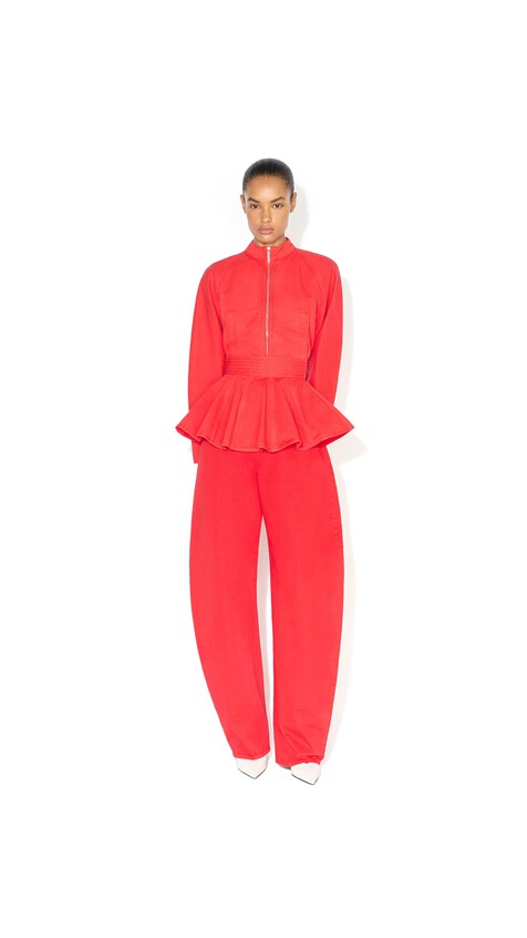 ALA&Iuml;A ROUND DENIM JACKET VERMILION RED - View 2