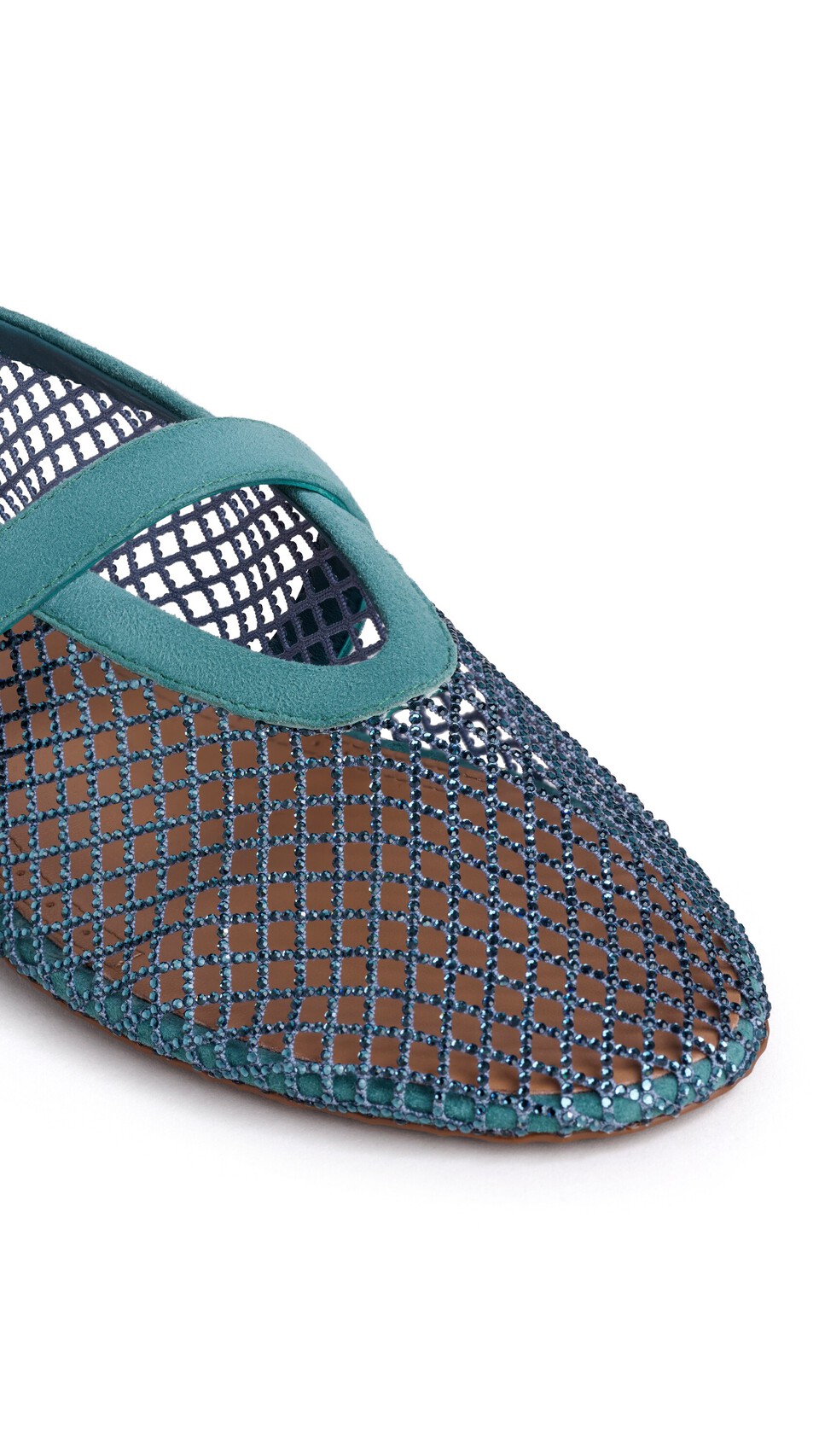 ALA&Iuml;A BALLET FLATS IN STRASS FISHNET GREEN GREY - View 3
