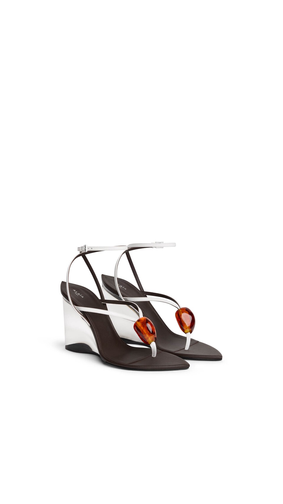 ALA&Iuml;A INVISIBLE JEWEL WEDGE SANDALS IN PATENT CALFSKIN  OPTICAL WHITE - View 2