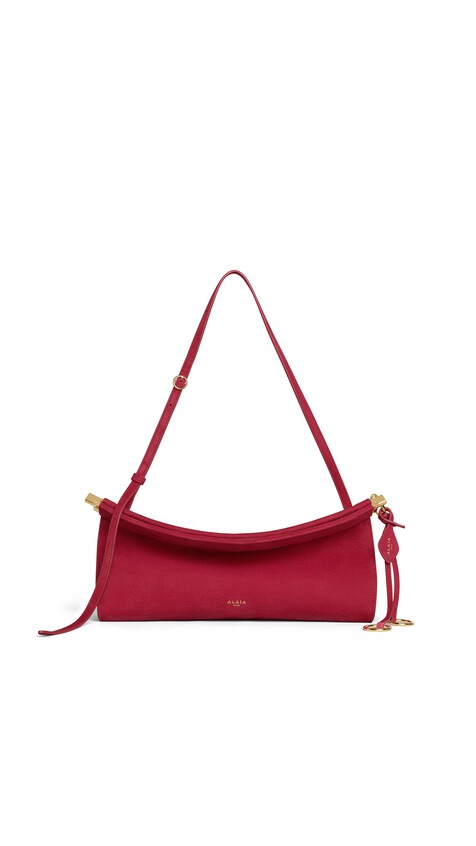 ALA&Iuml;A LE CLICK EAST WEST MEDIUM BAG IN NUBUCK RASPBERRY