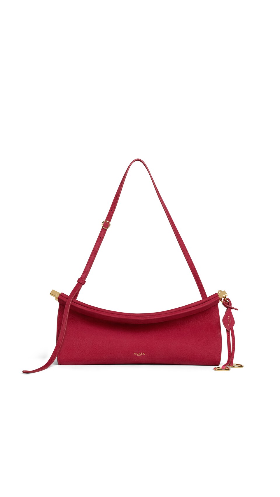 ALA&Iuml;A LE CLICK EAST WEST MEDIUM BAG IN NUBUCK RASPBERRY