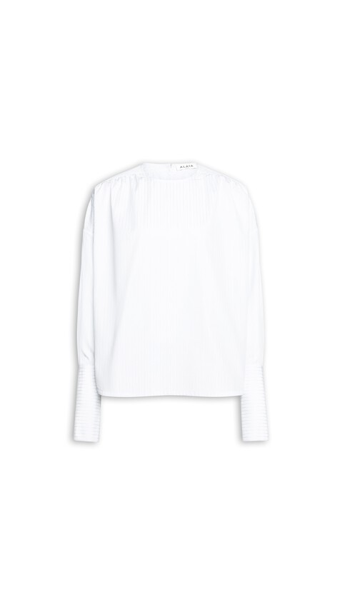 ALA&Iuml;A RUCHED POPLIN BLOUSE WHITE/BLUE