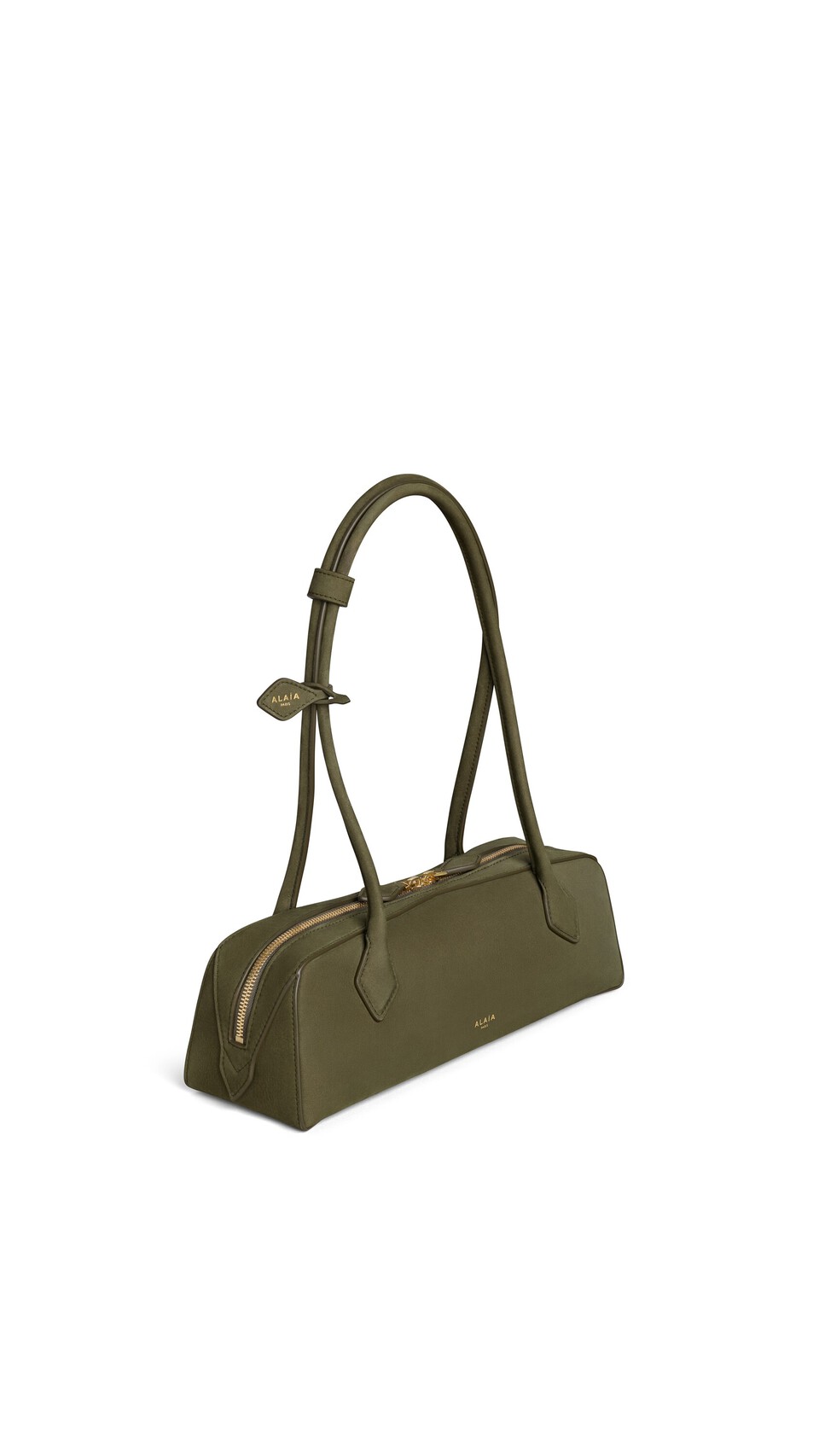 ALA&Iuml;A LE TECKEL MEDIUM BAG IN NUBUCK KAKI - View 2
