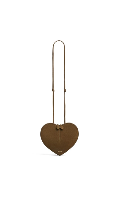 ALA&Iuml;A LE C&OElig;UR BI-MATERIAL BAG IN LEATHER KAKI