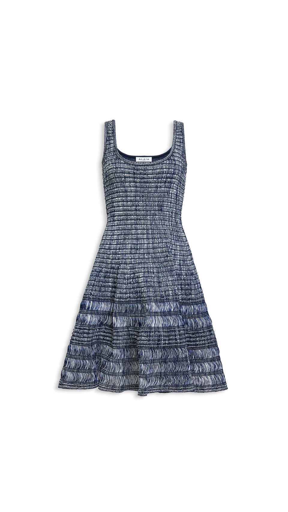 ALA&Iuml;A RAFFIA DRESS WHITE/NAVY