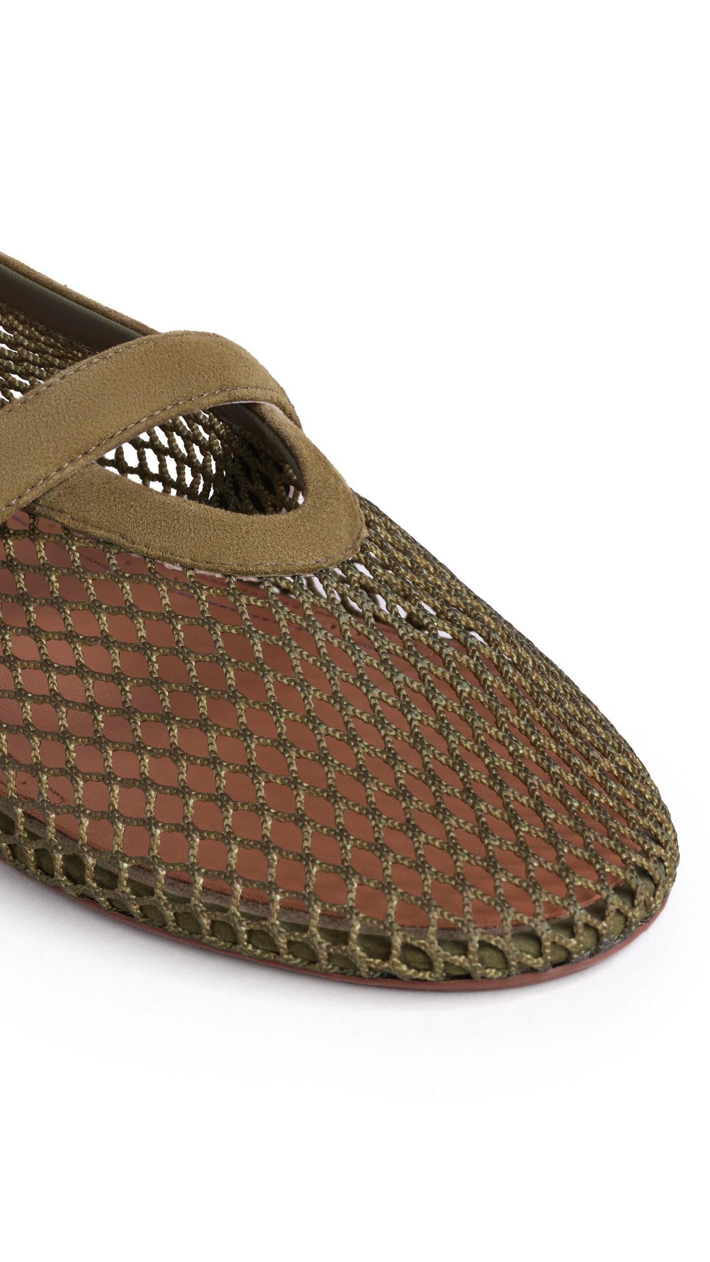 ALA&Iuml;A BALLET FLATS IN FISHNET AND SUEDE KAKI - View 3