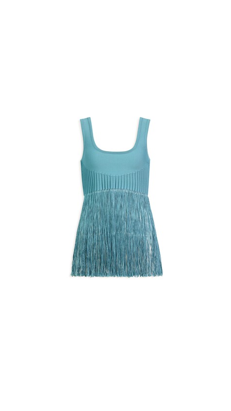 ALA&Iuml;A FRINGED KNIT TOP BLUE GREY