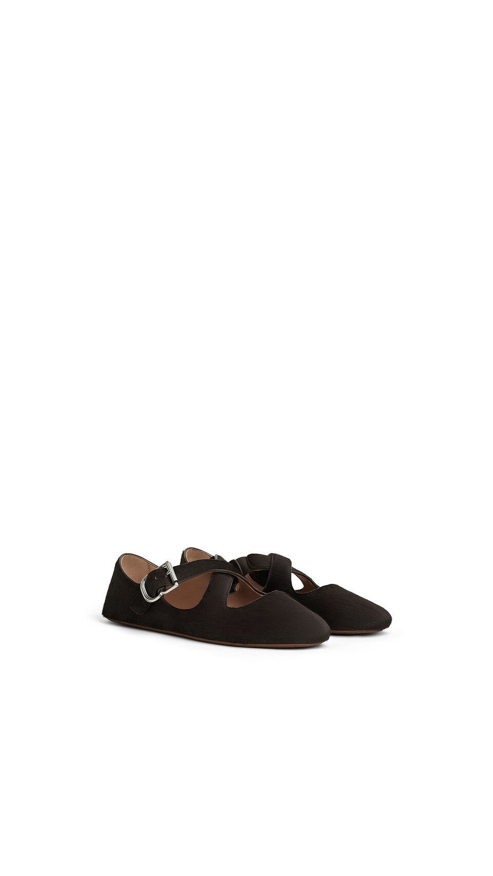 ALA&Iuml;A CRISS CROSS BALLET FLATS IN HAIRCALF CHOCOLATE - View 2