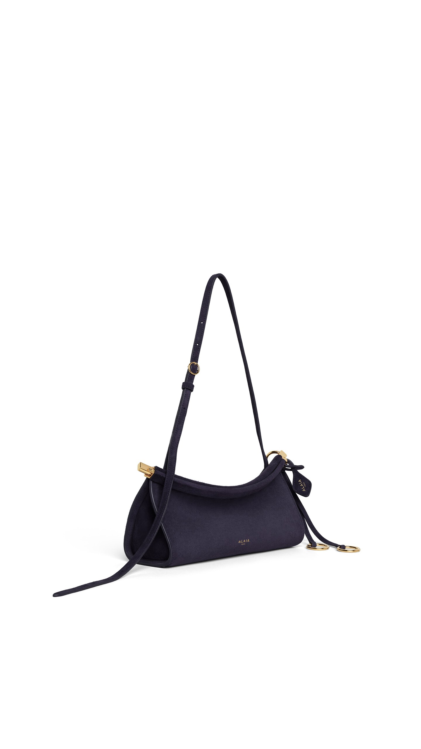 ALA&Iuml;A LE CLICK EAST WEST SMALL BAG IN SUEDE EGGPLANT - View 2