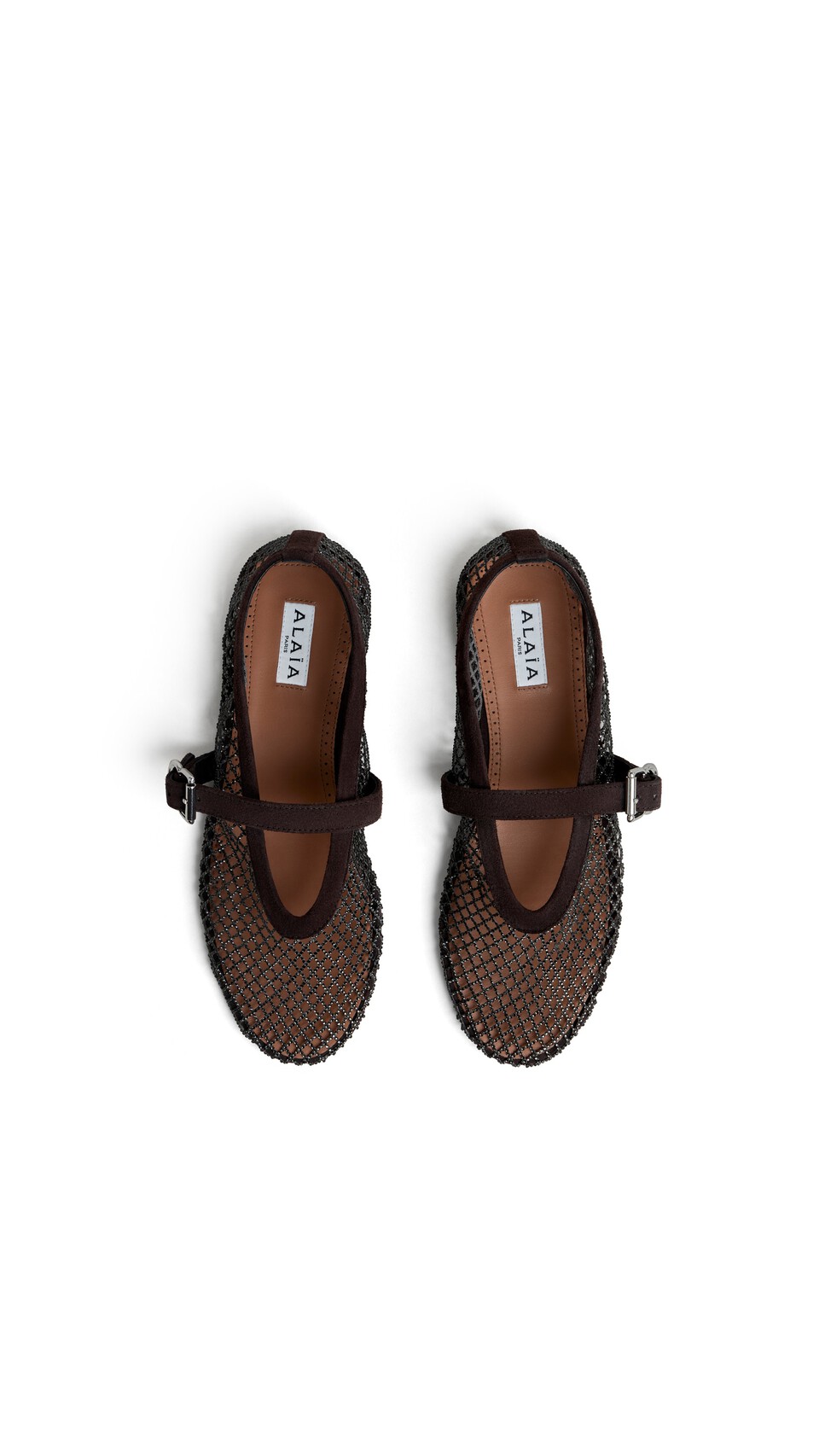 ALA&Iuml;A BALLET FLATS IN STRASS FISHNET DARK BROWN - View 4