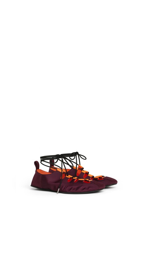 ALA&Iuml;A FOLD LACED FLATS IN NYLON AND SUEDE BORDEAUX - View 2