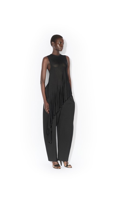 ALA&Iuml;A ASYMMETRIC GODET TOP BLACK - View 2