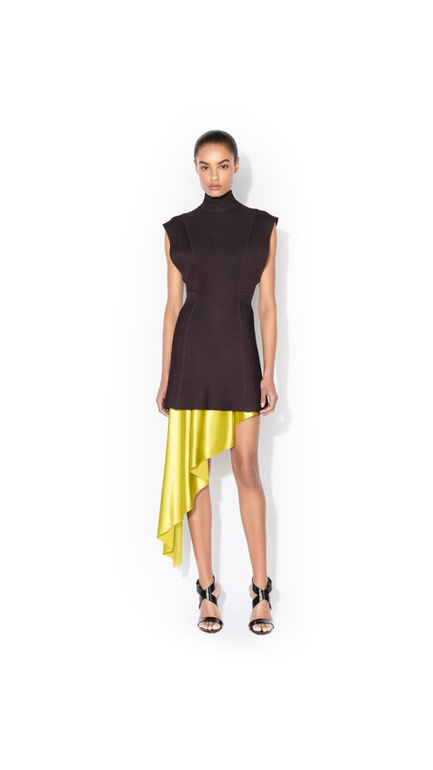 ALA&Iuml;A POINTED SATIN SKIRT LIME - View 2