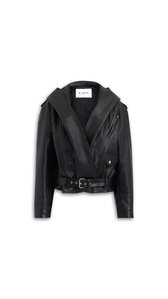 BLACK - ALA&Iuml;A LEATHER HOODED BIKER JACKET