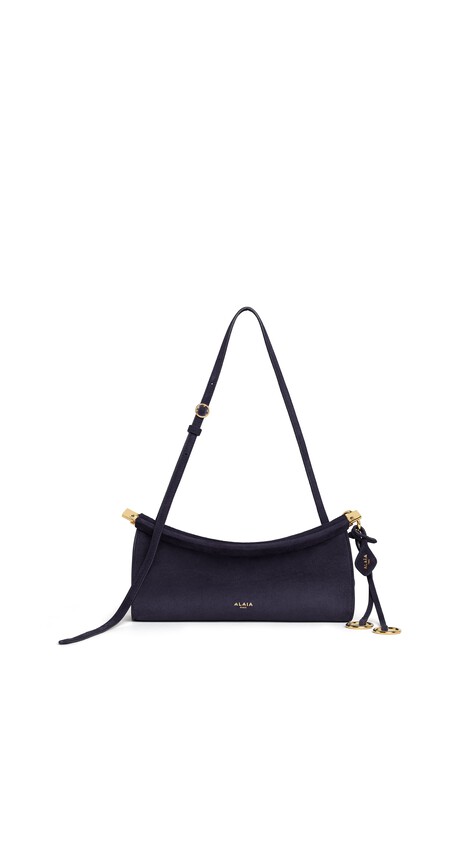 ALA&Iuml;A LE CLICK EAST WEST SMALL BAG IN SUEDE EGGPLANT