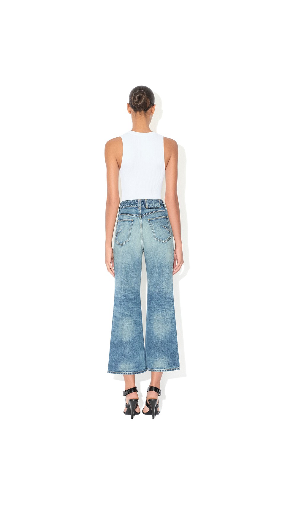 ALA&Iuml;A JEANS SVASATI IN DENIM BLU SFUMATO - View 3