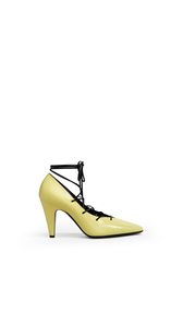 PALE YELLOW - ALA&Iuml;A CONE LACED PUMPS IN AYERS LEATHER