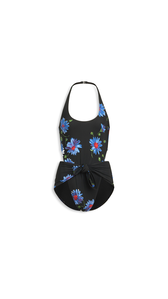 BLACK/BLUE - ALA&Iuml;A FLOWER PRINT KNOT SWIMWUIT