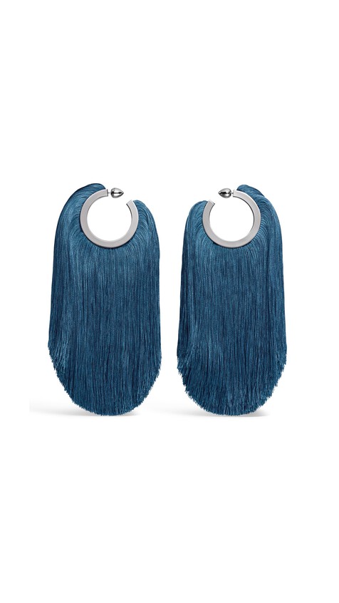ALA&Iuml;A FRINGED HOOP EARRINGS BLUE