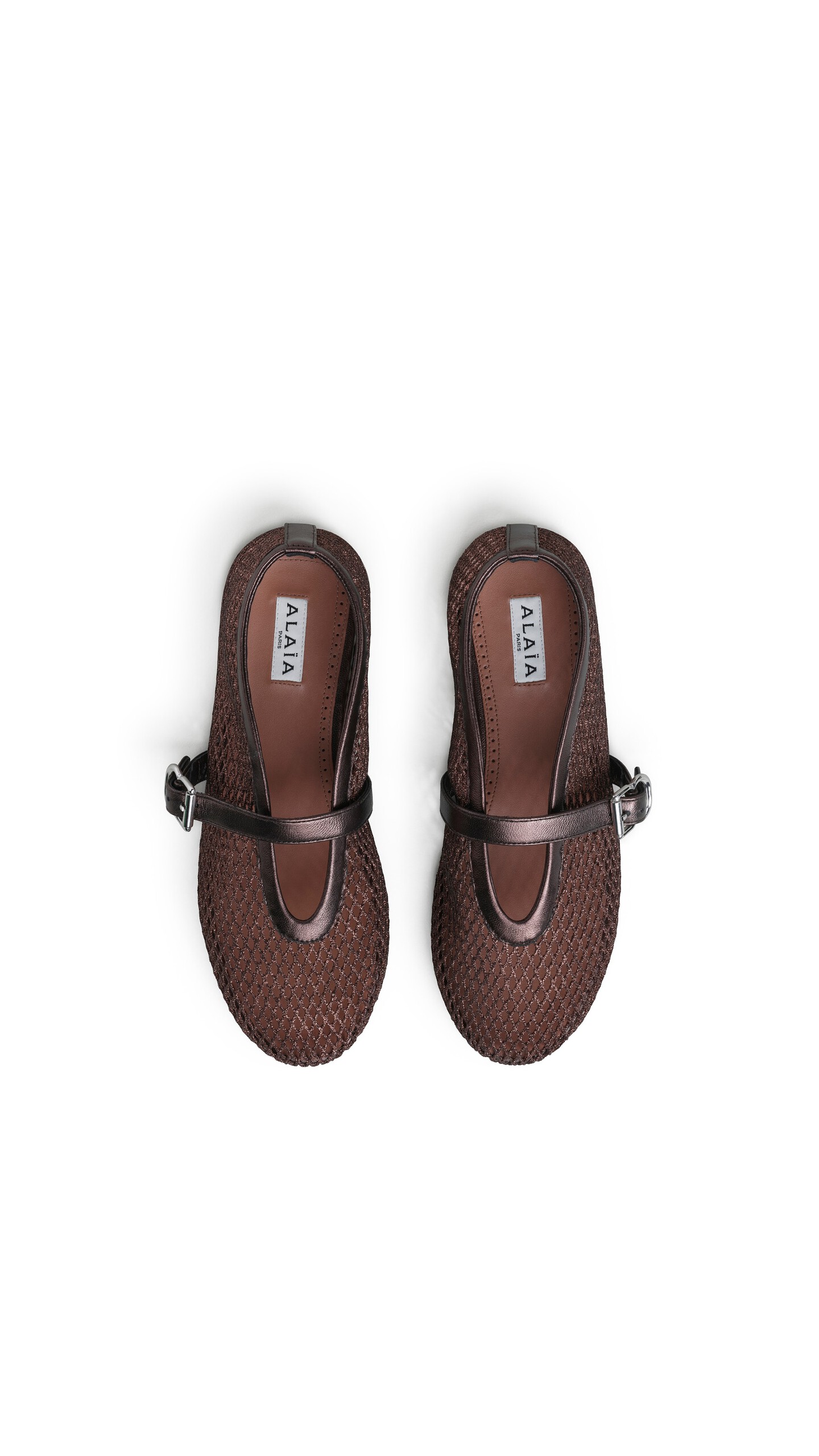 ALA&Iuml;A BALLET FLATS IN LAMINATED FISHNET BRONZE ECRU - View 4