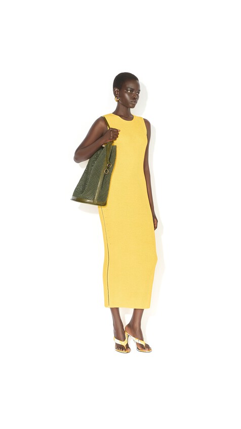 ALA&Iuml;A WAFFLE GODETS MIDI DRESS BEIGE JEWELRY - View 2