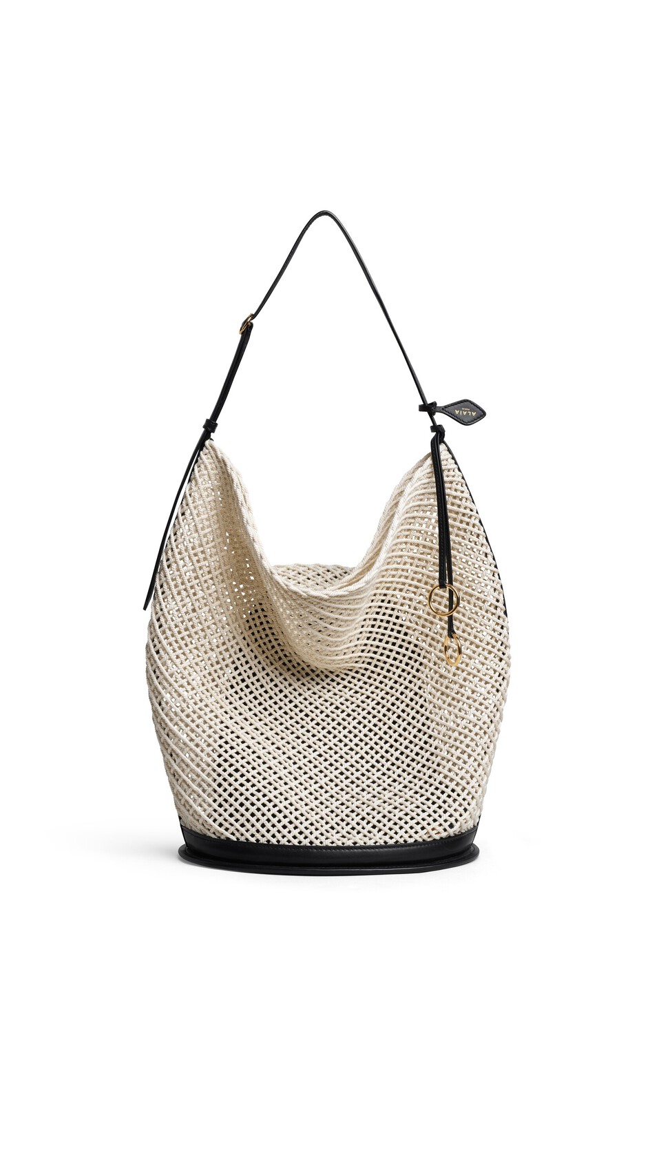 ALA&Iuml;A HIP LARGE BUCKET BAG IN COTTON NET BEIGE