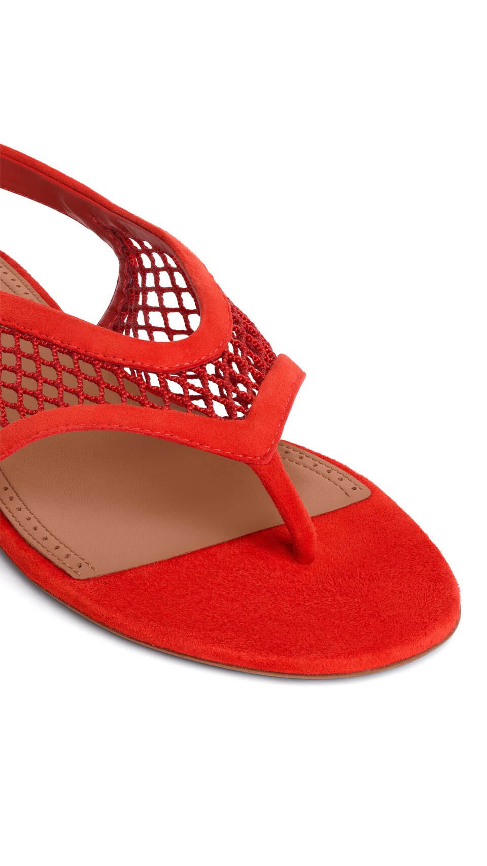 ALA&Iuml;A FISHNET THONG SANDALS IN SUEDE ORANGE-RED - View 3