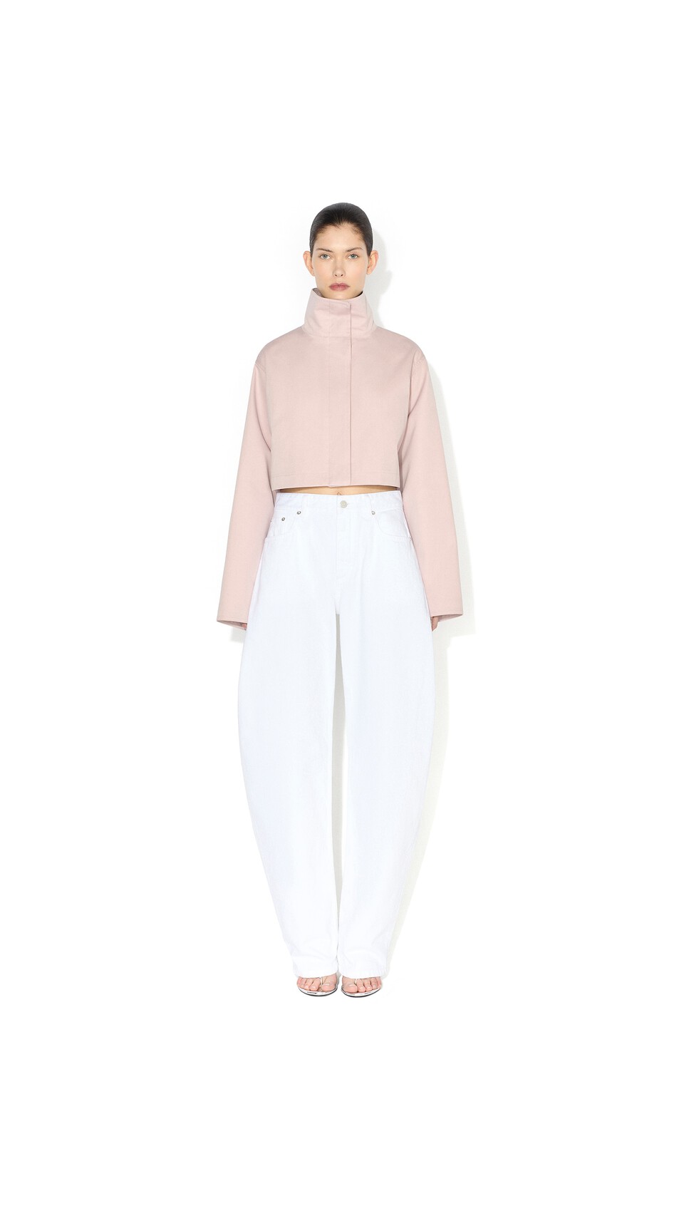 ALA&Iuml;A SILK COTTON CROPPED JACKET PINK - View 2