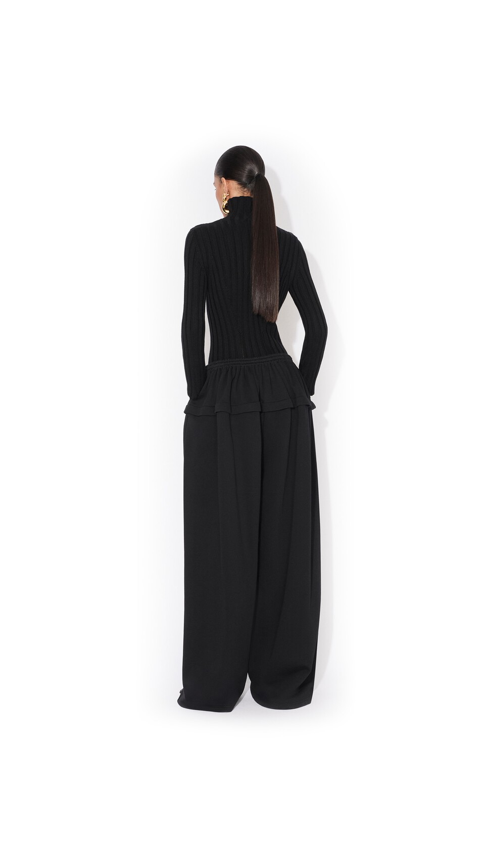 ALA&Iuml;A PEPLUM FLEECE PANTS BLACK - View 3