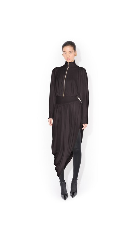 ALA&Iuml;A TWISTED FLUID JERSEY SKIRT EBENE - View 2
