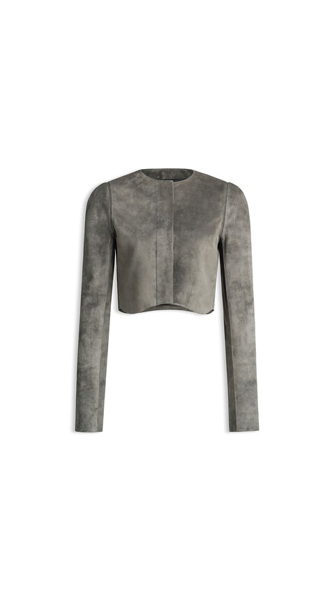 ALA&Iuml;A SUEDE GOATSKIN TAILORED JACKET GREY