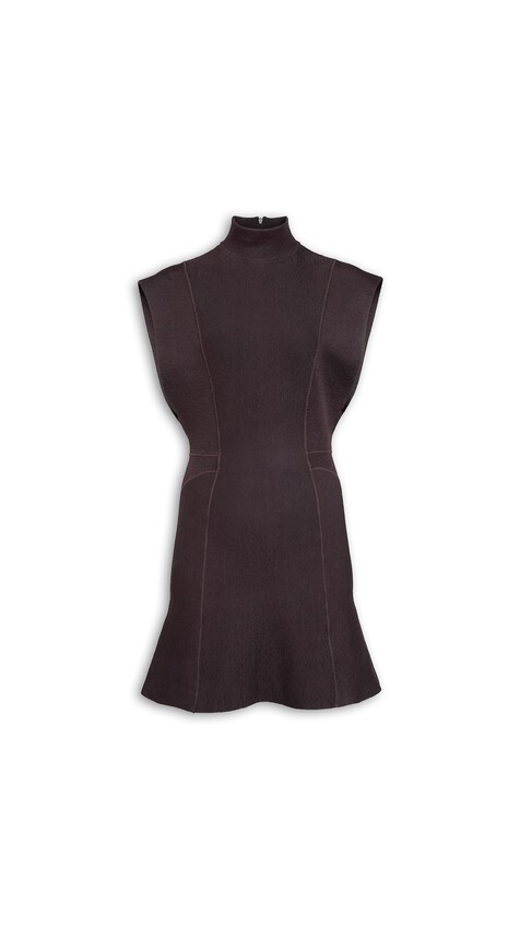 ALA&Iuml;A SILK KNIT SHORT DRESS EGGPLANT