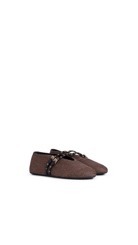 ALA&Iuml;A BALLET FLATS IN PAPER STRAW BROWN - View 2