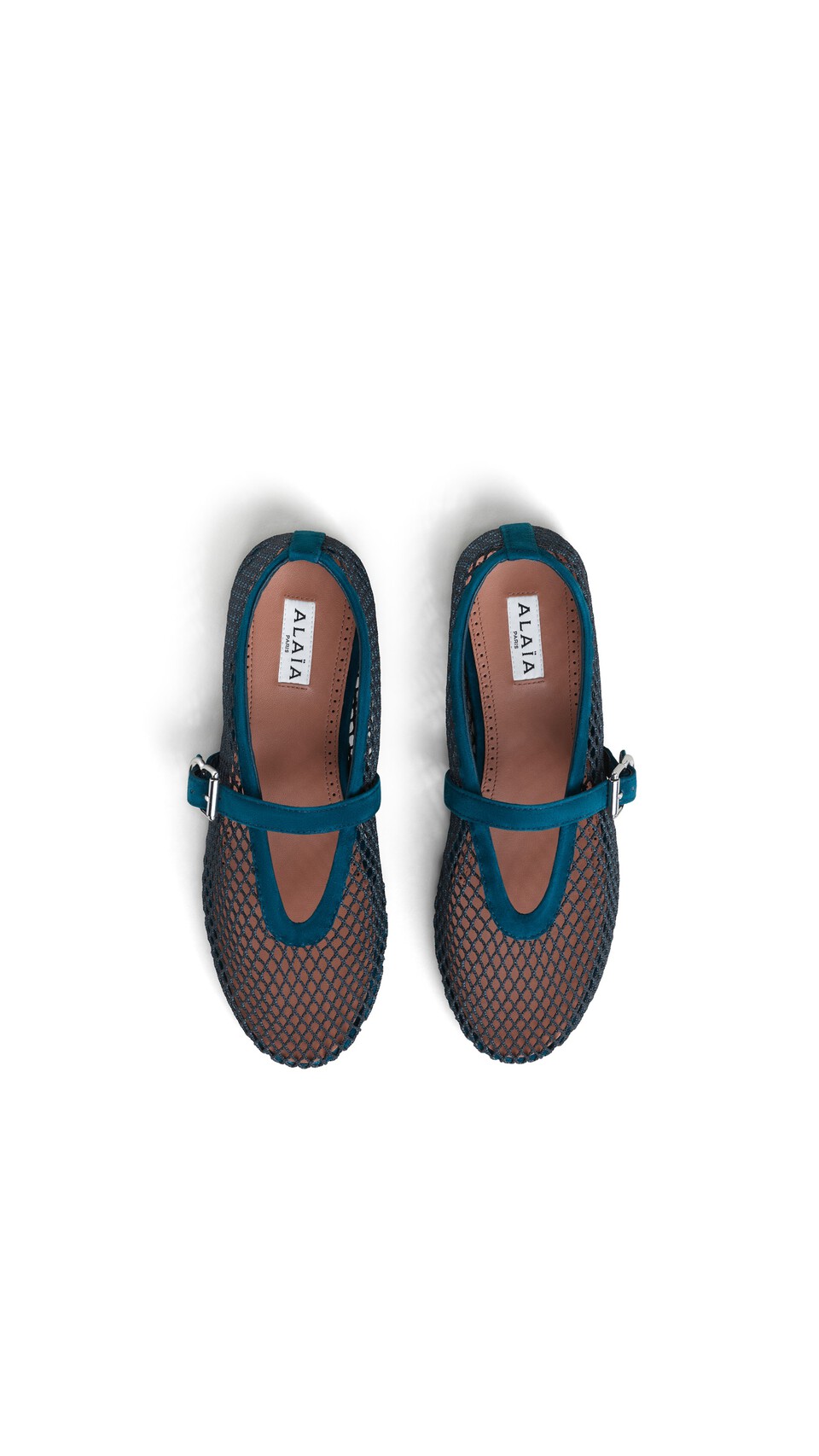 ALA&Iuml;A BALLET FLATS IN FISHNET AND SUEDE PEACOCK BLUE - View 4
