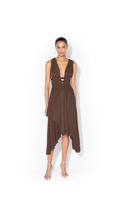 ALA&Iuml;A DEESSE V-NECK DRESS CHOCOLATE - View 2
