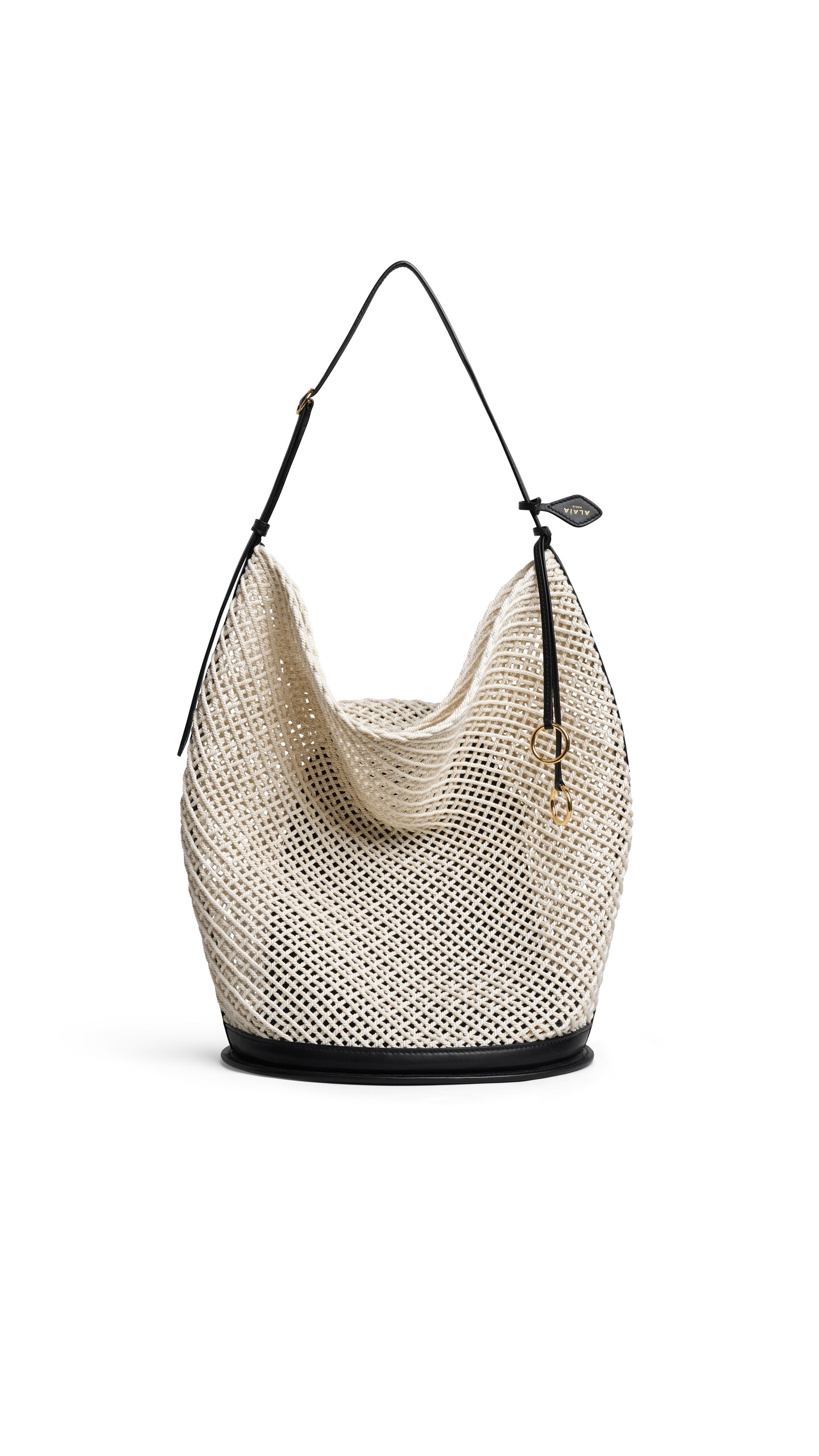 ALA&Iuml;A HIP LARGE BUCKET BAG IN COTTON NET BEIGE
