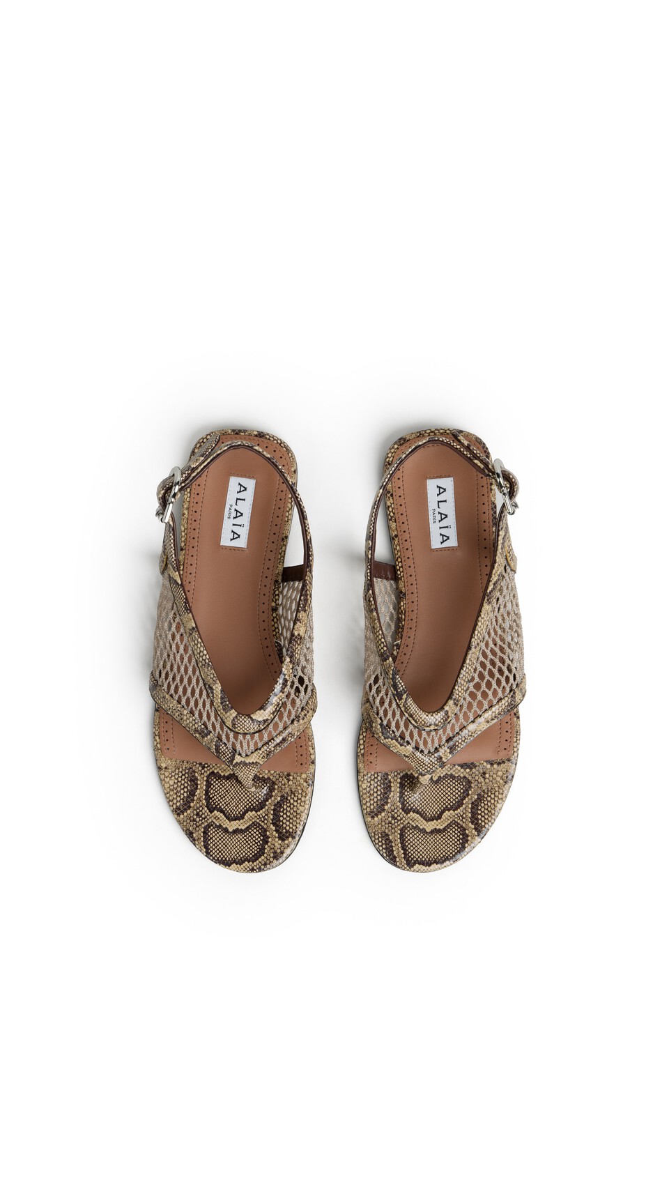 ALA&Iuml;A FISHNET THONG SANDALS IN AYERS LEATHER HONEY - View 4