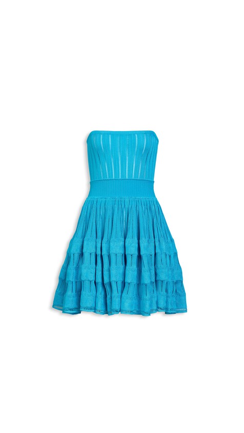 ALA&Iuml;A SHINY CRINOLINE DRESS TURQUOISE - View 2