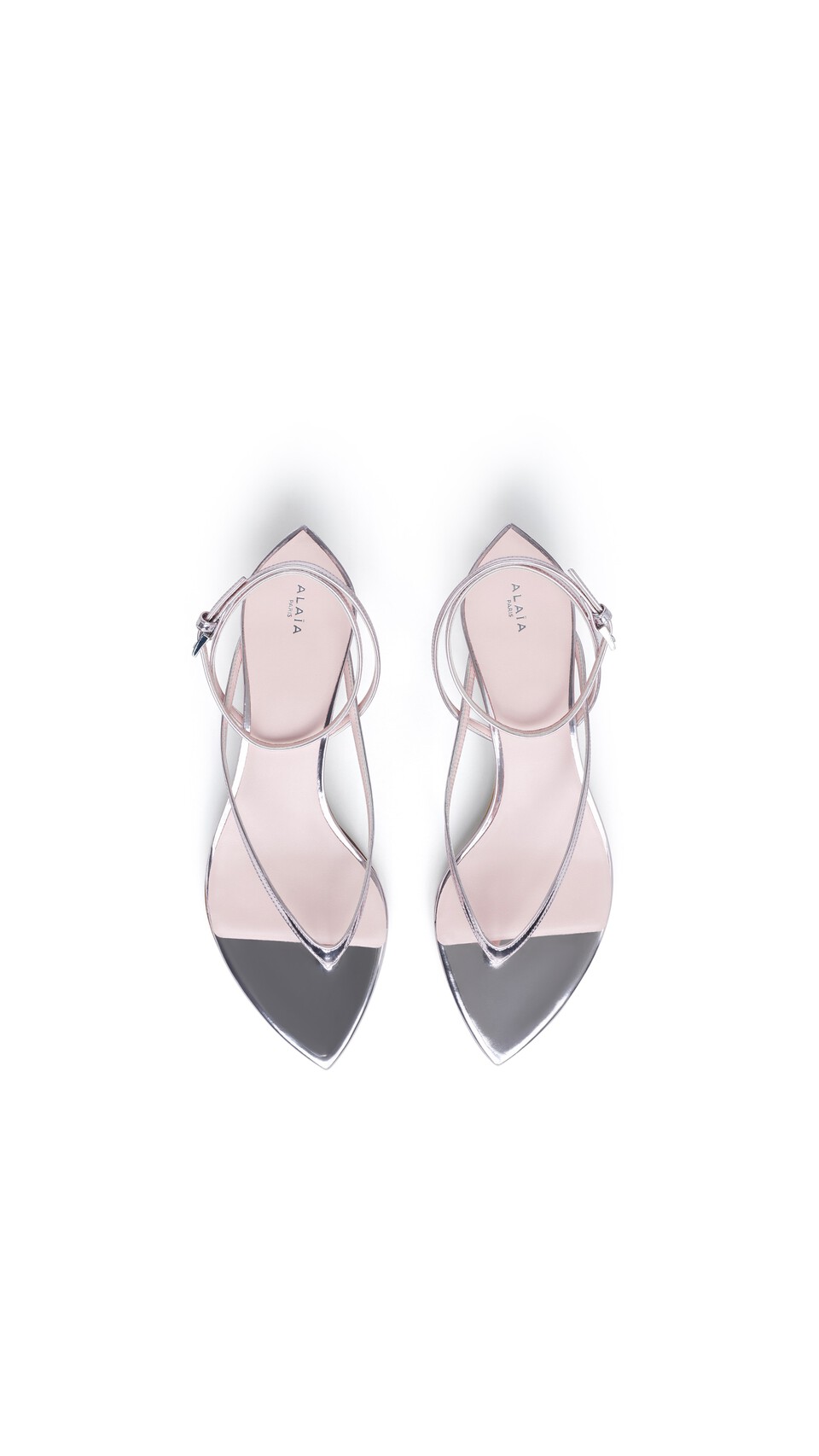ALA&Iuml;A INVISIBLE THONG IN MIRROR CALFSKIN BLUSH/SILVER - View 4