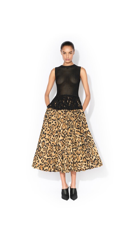 ALA&Iuml;A TAFFETA A-LINE SKIRT DARK/CARAMEL - View 2