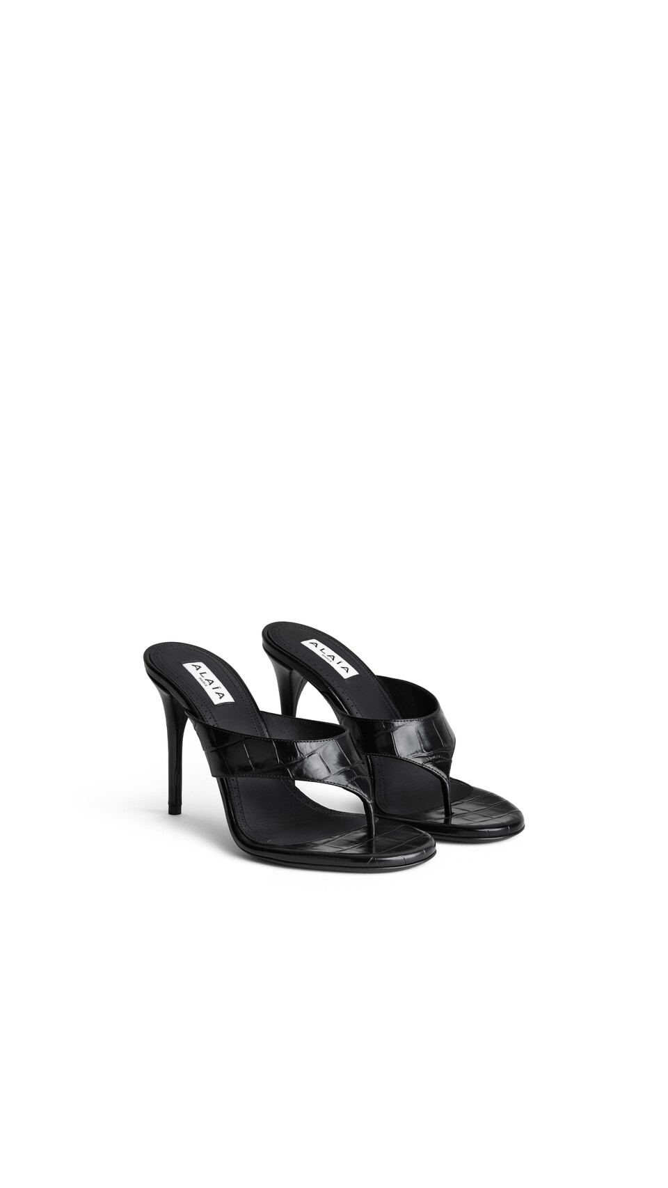 ALA&Iuml;A MULES TONG IN CROCODILE EMBOSSED CALFSKIN BLACK - View 2