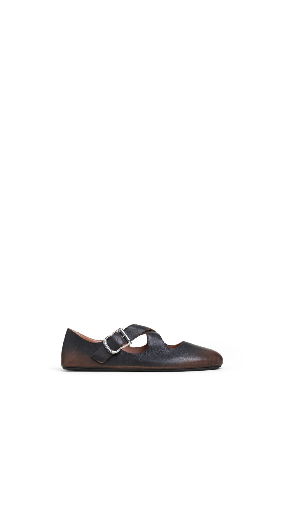 ALA&Iuml;A CRISS CROSS BALLET FLATS IN AGED LEATHER EBENE